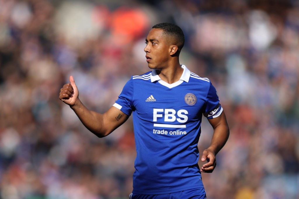 LEICESTER, ENGLAND - OCTOBER 15: Youri Tielemans of Leicester City during the Premier League match between Leicester City and Crystal Palace at The King Power Stadium on October 15, 2022 in Leicester, England. (Photo by Alex Pantling/Getty Images)