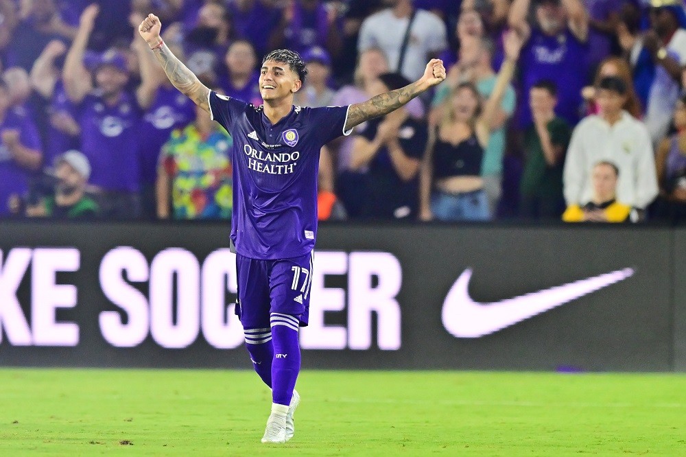 ORLANDO, FLORIDA: Facundo Torres of Orlando City celebrates after scoring a goal in the second half against the Sacramento Republic FC during the Lamar Hunt U.S. Open Cup at Exploria Stadium on September 07, 2022. (Photo by Julio Aguilar/Getty Images)