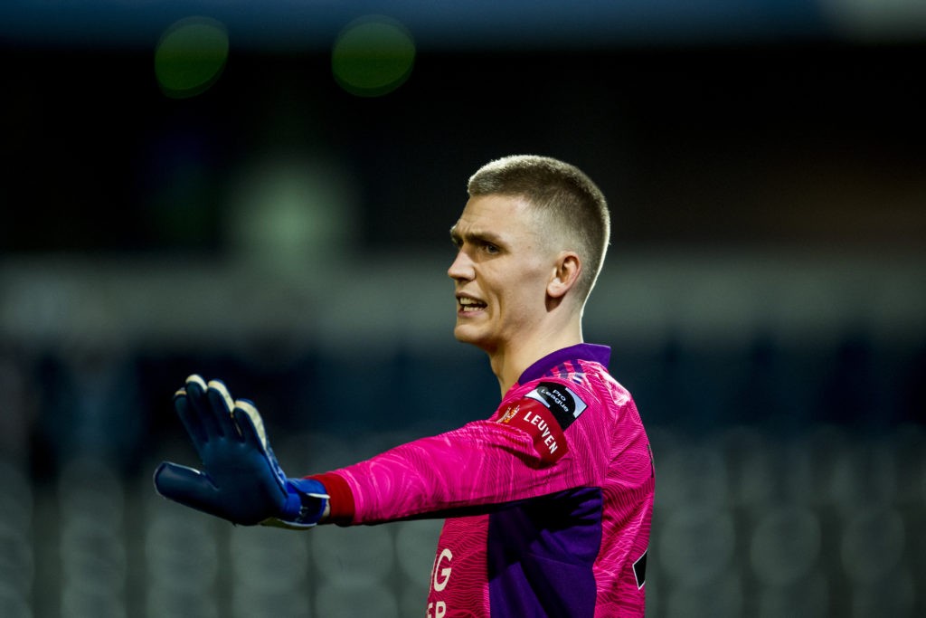 Alex Runarsson reacts during a soccer match between OHL Oud-Heverlee-Leuven and KRC Racing Genk, Wednesday 09 February 2022. (Photo by JASPER JACOBS/BELGA MAG/AFP via Getty Images)