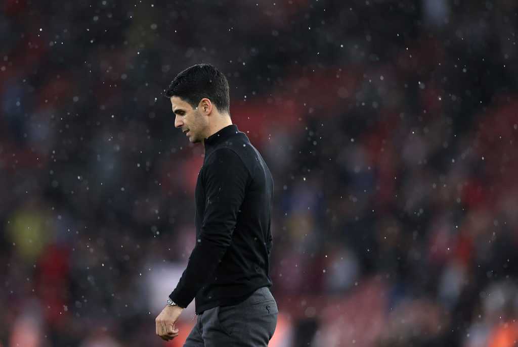 SOUTHAMPTON, ENGLAND - OCTOBER 23: Mikel Arteta, Manager of Arsenal reacts after the Premier League match between Southampton FC and Arsenal FC at Friends Provident St. Mary's Stadium on October 23, 2022 in Southampton, England. (Photo by Ryan Pierse/Getty Images)