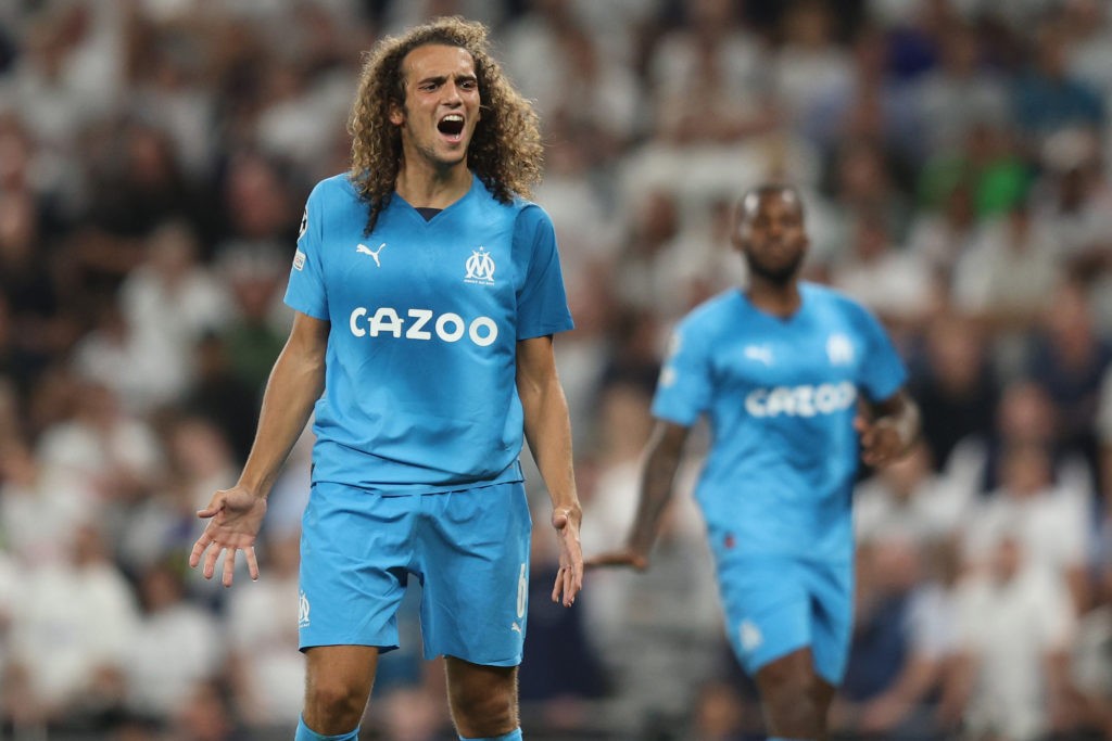 LONDON, ENGLAND - SEPTEMBER 07: Matteo Guendouzi of Marseille reacts during the UEFA Champions League group D match between Tottenham Hotspur and Olympique Marseille at Tottenham Hotspur Stadium on September 07, 2022 in London, England. (Photo by Richard Heathcote/Getty Images)