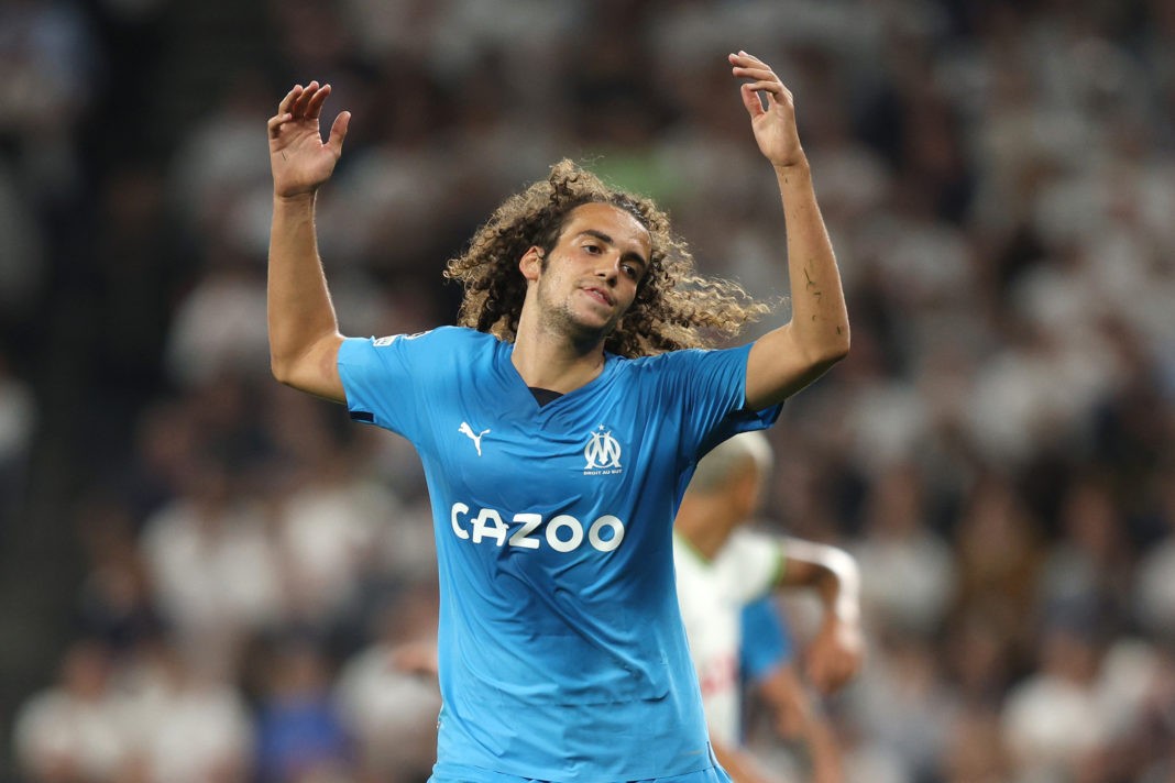LONDON, ENGLAND - SEPTEMBER 07: Matteo Guendouzi of Marseille reacts during the UEFA Champions League group D match between Tottenham Hotspur and Olympique Marseille at Tottenham Hotspur Stadium on September 07, 2022 in London, England. (Photo by Richard Heathcote/Getty Images)