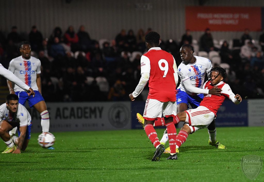 Mauro Bandeira scores for the Arsenal u21s against Crystal Palace (Photo via David Price on Twitter)