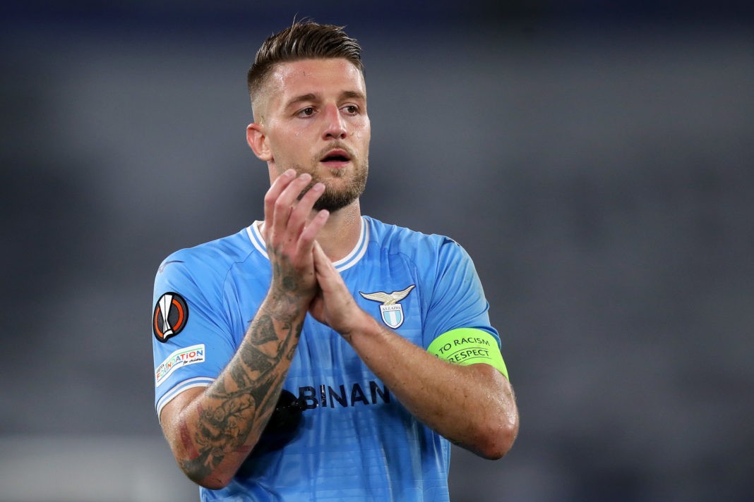 ROME, ITALY - OCTOBER 27: Sergej Milinkovic-Savic of SS Lazio acknowledges the fans following the UEFA Europa League group F match between SS Lazio and FC Midtjylland at Stadio Olimpico on October 27, 2022 in Rome, Italy. (Photo by Paolo Bruno/Getty Images)