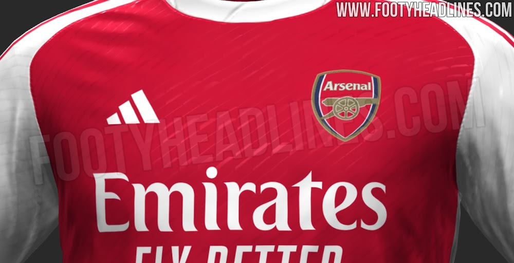 Arsenal 2023/24 home kit concept graphic via FootyHeadlines.com