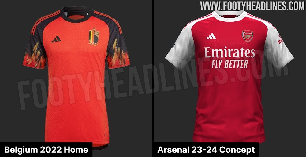 Arsenal 2023/24 home kit concept graphic via FootyHeadlines.com