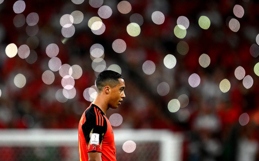 DOHA, QATAR - NOVEMBER 27: Youri Tielemans of Belgium looks on during the FIFA World Cup Qatar 2022 Group F match between Belgium and Morocco at Al Thumama Stadium on November 27, 2022 in Doha, Qatar. (Photo by Clive Mason/Getty Images)