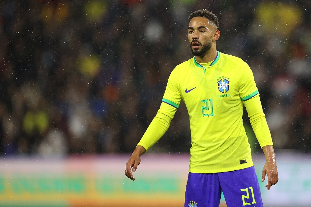 LE HAVRE, FRANCE: Matheus Cunha of Brazil in action during the international friendly match between Brazil and Ghana at Stade Oceane on September 23, 2022. (Photo by Dean Mouhtaropoulos/Getty Images)