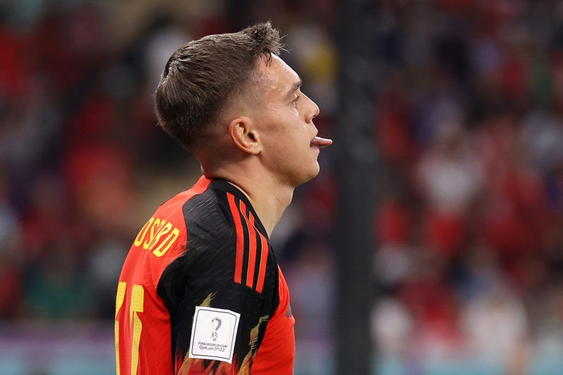DOHA, QATAR - NOVEMBER 23: Leandro Trossard of Belgium reacts during the FIFA World Cup Qatar 2022 Group F match between Belgium and Canada at Ahmad Bin Ali Stadium on November 23, 2022 in Doha, Qatar. (Photo by Catherine Ivill/Getty Images)