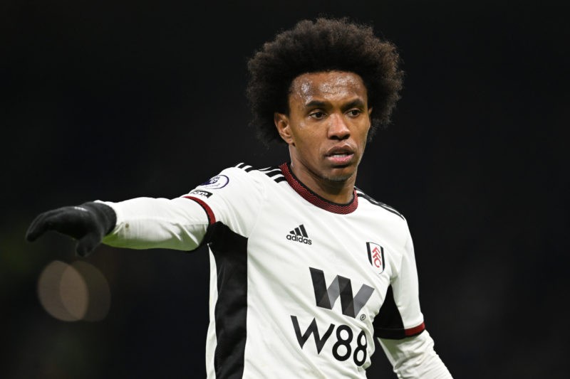LONDON, ENGLAND - JANUARY 23: Willian of Fulham gestures during the Premier League match between Fulham FC and Tottenham Hotspur at Craven Cottage on January 23, 2023 in London, England. (Photo by Mike Hewitt/Getty Images)