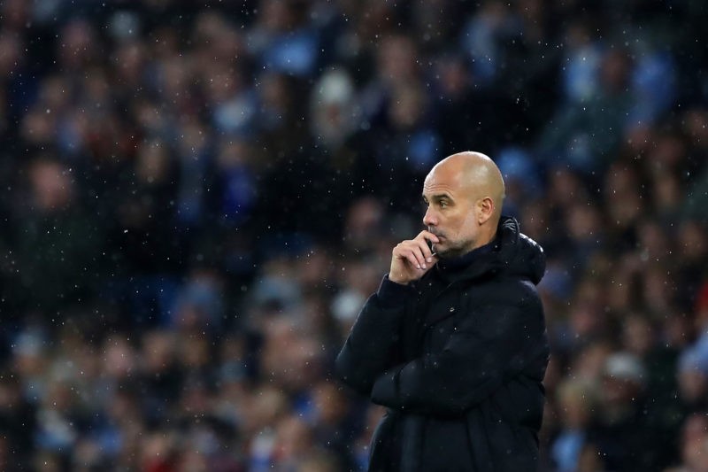 MANCHESTER, ENGLAND - DECEMBER 31: Pep Guardiola, Manager of Manchester City, looks on during the Premier League match between Manchester City and Everton FC at Etihad Stadium on December 31, 2022 in Manchester, England. (Photo by Jan Kruger/Getty Images)