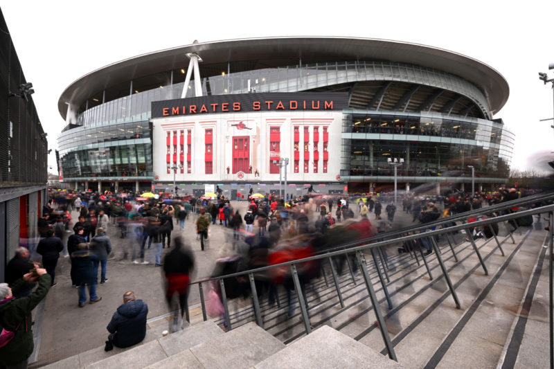 LONDON, ENGLAND - FEBRUARY 11: A general view outside of the Remember Who You Are stadium wrap prior to the Premier League match between Arsenal FC and Brentford FC at Emirates Stadium on February 11, 2023 in London, England. (Photo by Clive Mason/Getty Images)