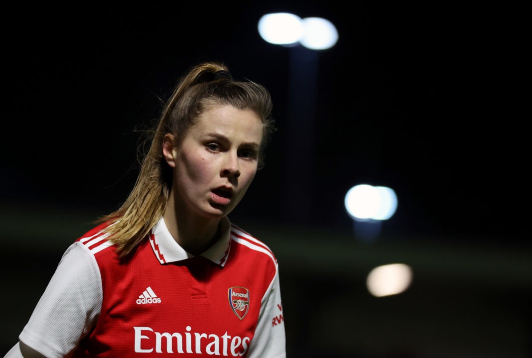BOREHAMWOOD, ENGLAND - JANUARY 26: Victoria Pelova of Arsenal during the FA Women's Continental Tyres League Cup match between Arsenal and Aston Villa at Meadow Park on January 26, 2023 in Borehamwood, England. (Photo by Catherine Ivill/Getty Images)