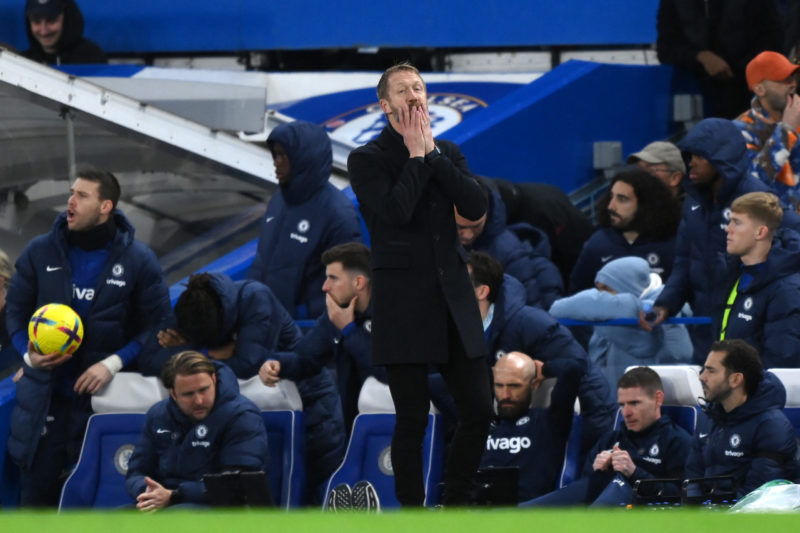 LONDON, ENGLAND - FEBRUARY 18: Graham Potter, Manager of Chelsea looks dejected during the Premier League match between Chelsea FC and Southampton FC at Stamford Bridge on February 18, 2023 in London, England. (Photo by Justin Setterfield/Getty Images)