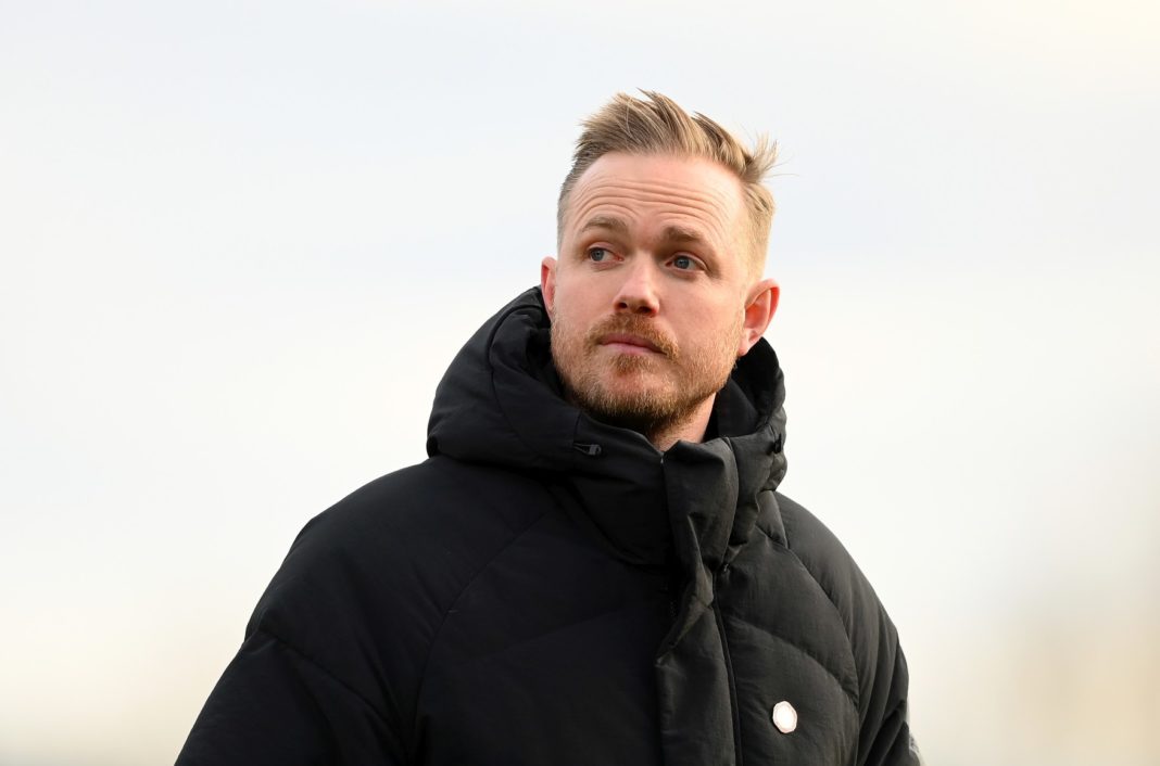 KINGSTON UPON THAMES, ENGLAND - FEBRUARY 26: Arsenal Manager, Jonas Eidevall during the Vitality Women's FA Cup Fifth Round match between Chelsea and Arsenal at Kingsmeadow on February 26, 2023 in Kingston upon Thames, England. (Photo by Alex Davidson/Getty Images)