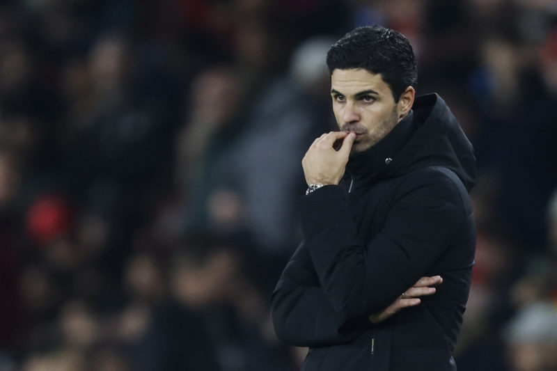 Arsenal's Spanish manager Mikel Arteta reacts during the English Premier League football match between Arsenal and Manchester City at the Emirates Stadium in London on February 15, 2023. (Photo by IAN KINGTON/IKIMAGES/AFP via Getty Images)