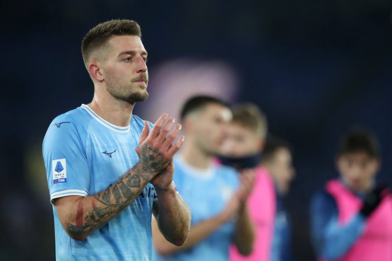 ROME, ITALY - JANUARY 29: Sergej Milinkovic-Savic of SS Lazio applauds the fans after the Serie A match between SS Lazio and ACF Fiorentina at Stadio Olimpico on January 29, 2023 in Rome, Italy. (Photo by Paolo Bruno/Getty Images)