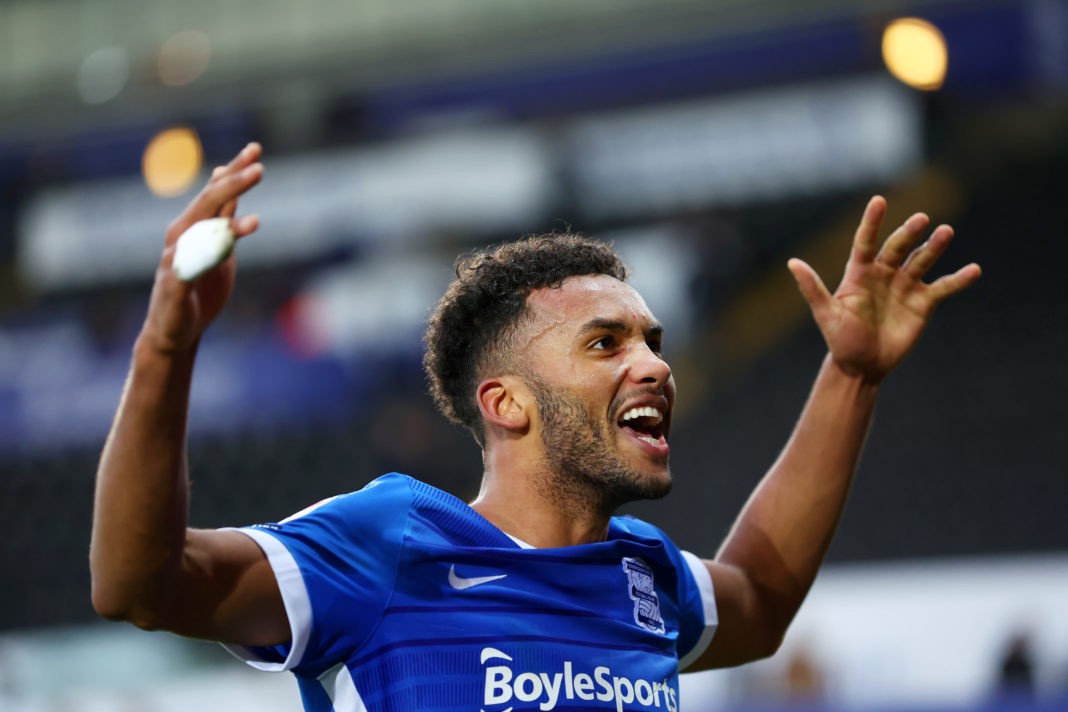 SWANSEA, WALES: Auston Trusty of Birmingham, scorer of the winning goal, celebrates after the final whistle during the Sky Bet Championship between Swansea City and Birmingham City at Liberty Stadium on February 04, 2023. (Photo by Dan Istitene/Getty Images)