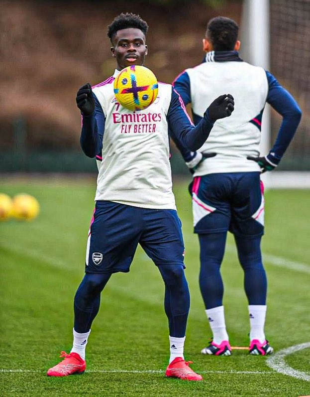 Bukayo Saka and Gabriel Jesus in training with Arsenal (Photo via GoonerViews on Twitter)