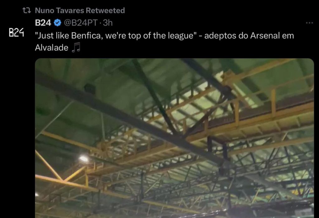 Nuno Tavares shares a tweet with Arsenal fans mocking Sporting CP over Benfica's status as league leaders