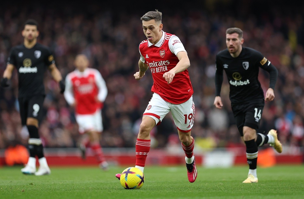 LONDON, ENGLAND: Leandro Trossard of Arsenal in action during the Premier League match between Arsenal FC and AFC Bournemouth at Emirates Stadium on March 04, 2023. (Photo by Julian Finney/Getty Images)