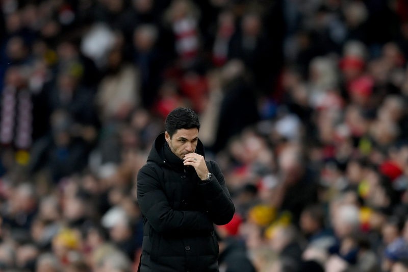LONDON, ENGLAND - MARCH 04: Mikel Arteta, Manager of Arsenal, reacts during the Premier League match between Arsenal FC and AFC Bournemouth at Emirates Stadium on March 04, 2023 in London, England. (Photo by Shaun Botterill/Getty Images)