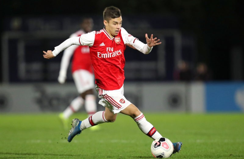 BOREHAMWOOD, ENGLAND - JANUARY 09: Catalin Cirjan of Arsenal runs with the ball during the FA Youth Cup Fourth Round match between Arsenal FC and Southampton FC at Meadow Park on January 09, 2020 in Borehamwood, England. (Photo by James Chance/Getty Images)
