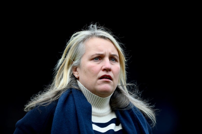 LONDON, ENGLAND - MARCH 05: Emma Hayes, Manager of Chelsea, looks on prior to  the FA Women's Continental Tyres League Cup Final match between Chelsea and Arsenal at Selhurst Park on March 05, 2023 in London, England. (Photo by Alex Davidson/Getty Images)