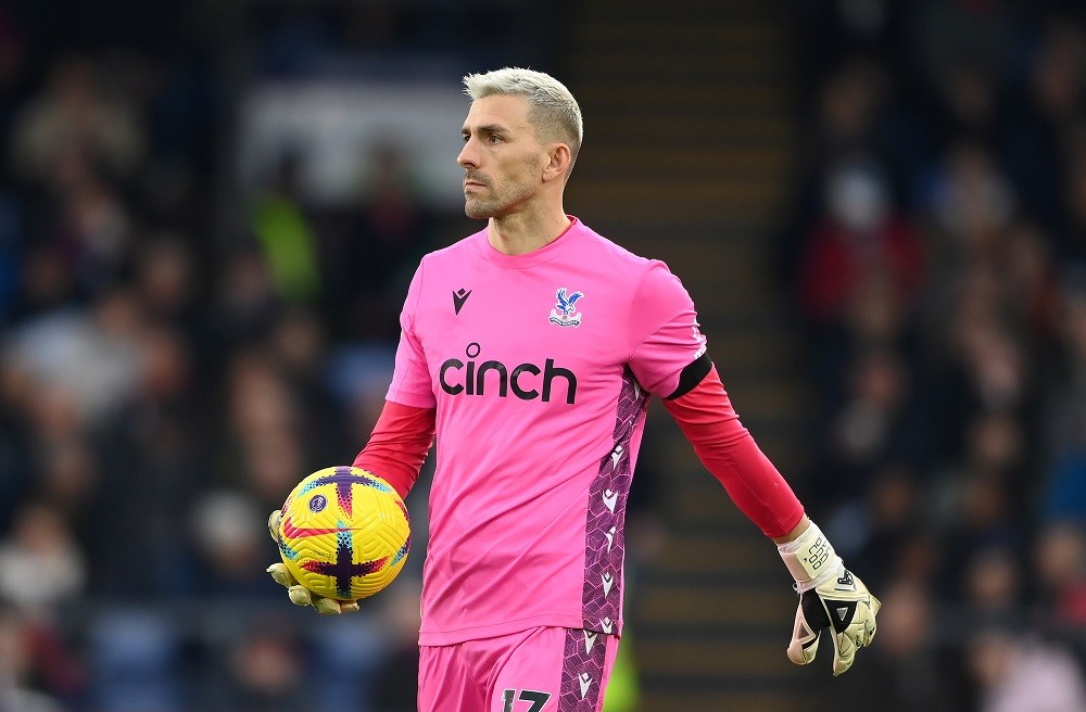 LONDON, ENGLAND: Vicente Guaita of Crystal Palace looks on during the Premier League match between Crystal Palace and Brighton & Hove Albion at Selhurst Park on February 11, 2023. (Photo by Alex Davidson/Getty Images)