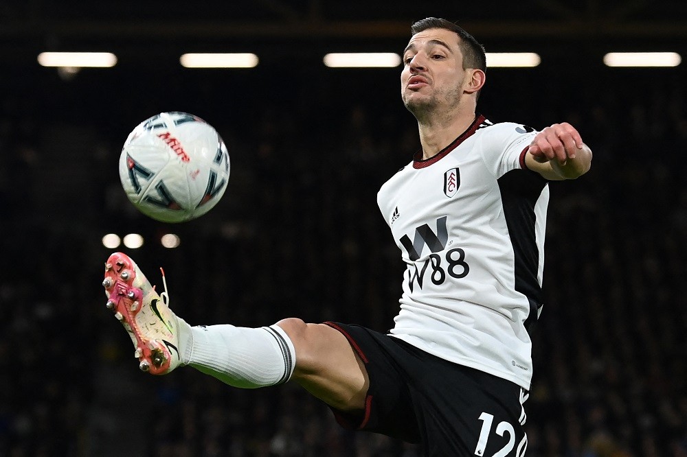 Fulham's Portuguese defender Cedric Soares controls the ball during the English FA Cup fifth-round football match between Fulham and Leeds United at Craven Cottage in Fulham, west London on February 28, 2023. (Photo by GLYN KIRK/AFP via Getty Images)