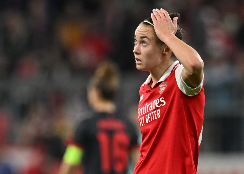 Arsenal's Australian striker Caitlin Foord reacts during the UEFA Women's Champions League first leg quarter-final football match FC Bayern Munich v Arsenal in Munich, southern Germany, on March 21, 2023.  (Photo by CHRISTOF STACHE/AFP via Getty Images)