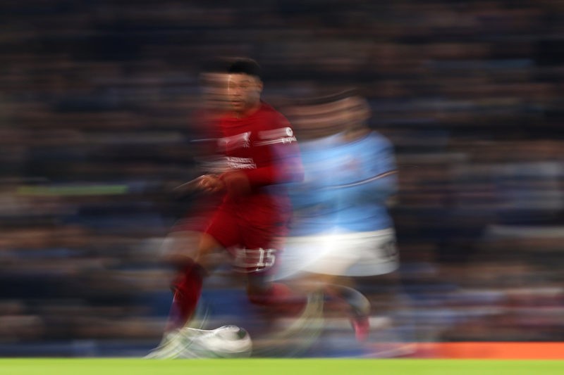 MANCHESTER, ENGLAND - DECEMBER 22: Alex Oxlade-Chamberlain of Liverpool in action during the Carabao Cup Fourth Round match between Manchester City and Liverpool at Etihad Stadium on December 22, 2022 in Manchester, England. (Photo by Naomi Baker/Getty Images)