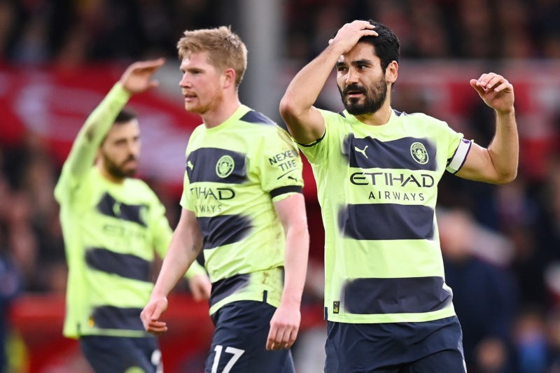 NOTTINGHAM, ENGLAND - FEBRUARY 18: Ilkay Guendogan of Manchester City reacts during the Premier League match between Nottingham Forest and Manchester City at City Ground on February 18, 2023 in Nottingham, England. (Photo by Michael Regan/Getty Images)