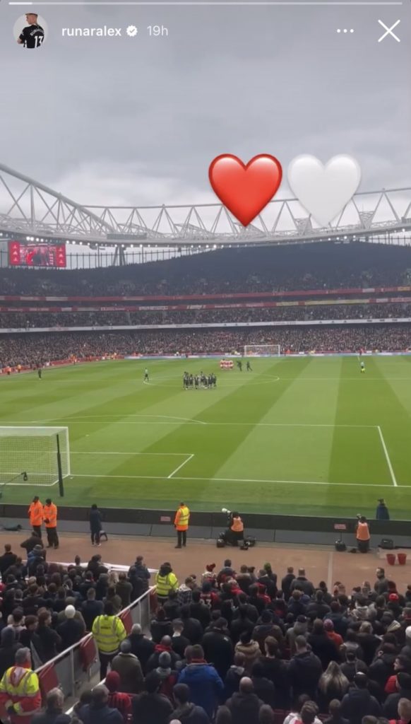 Runar Alex Runarsson watching Arsenal's game against Bournemouth from the stands (Photo via Runarsson on Instagram)
