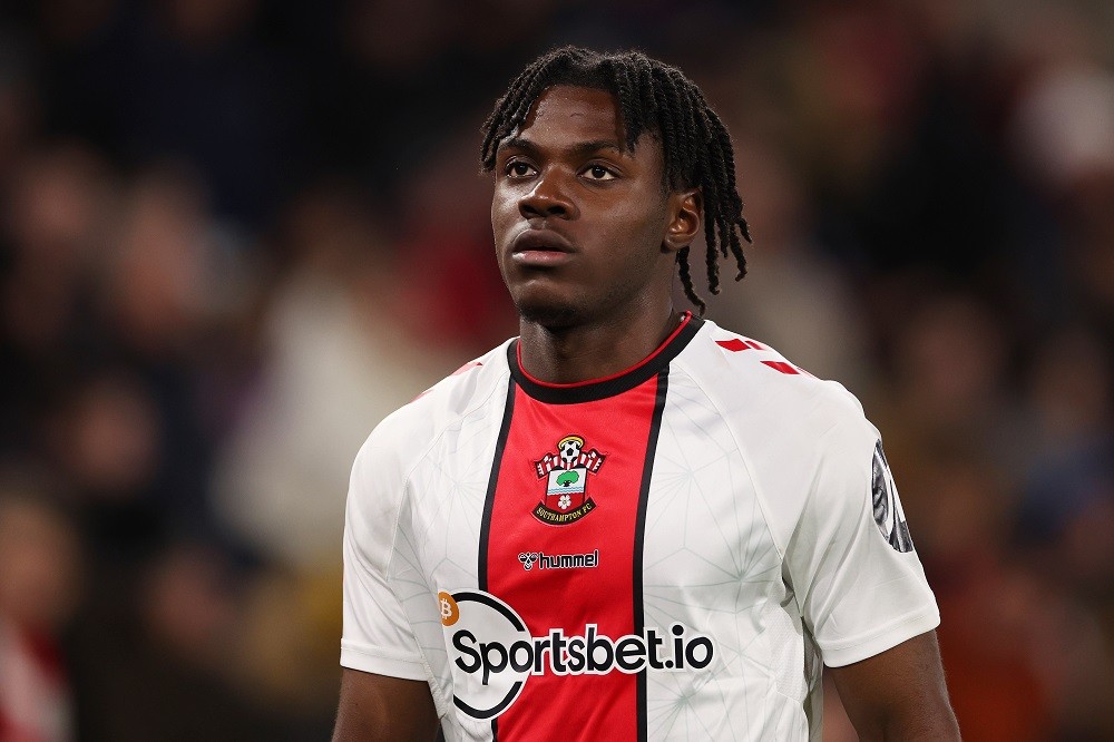 SOUTHAMPTON, ENGLAND: Romeo Lavia of Southampton looks on during the Emirates FA Cup Fifth Round match between Southampton and Grimsby Town at St Mary's Stadium on March 01, 2023. (Photo by Warren Little/Getty Images)