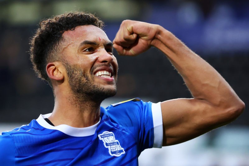 SWANSEA, WALES - FEBRUARY 04: Auston Trusty of Birmingham, scorer of the winning goal, celebrates after the final whistle during the Sky Bet Championship between Swansea City and Birmingham City at Liberty Stadium on February 04, 2023 in Swansea, Wales. (Photo by Dan Istitene/Getty Images)