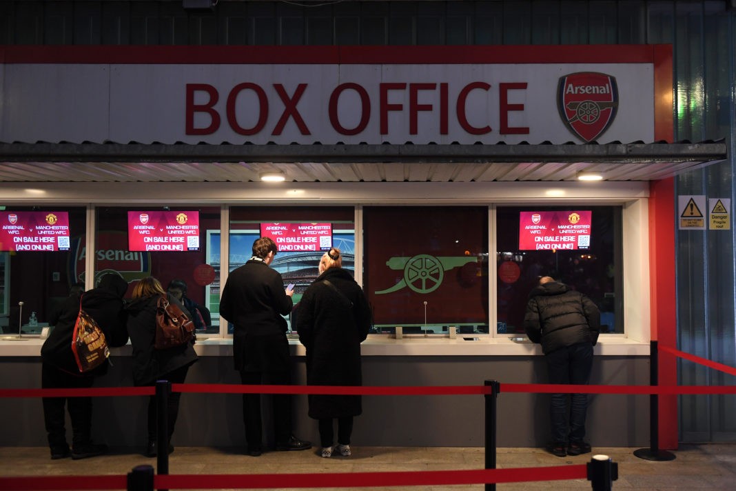 Arsenal season ticket prices, Arsenal box office LONDON, ENGLAND - NOVEMBER 19: Fans purchase tickets from the box office prior to the FA Women's Super League match between Arsenal and Manchester United at Emirates Stadium on November 19, 2022 in London, England. (Photo by Harriet Lander/Getty Images)