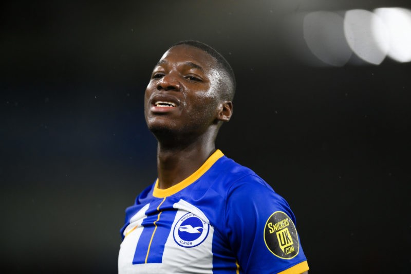 Arsenal Summer Transfers -BRIGHTON, ENGLAND - MARCH 15: Moises Caicedo of Brighton & Hove Albion looks on during the Premier League match between Brighton & Hove Albion and Crystal Palace at American Express Community Stadium on March 15, 2023 in Brighton, England. (Photo by Mike Hewitt/Getty Images)