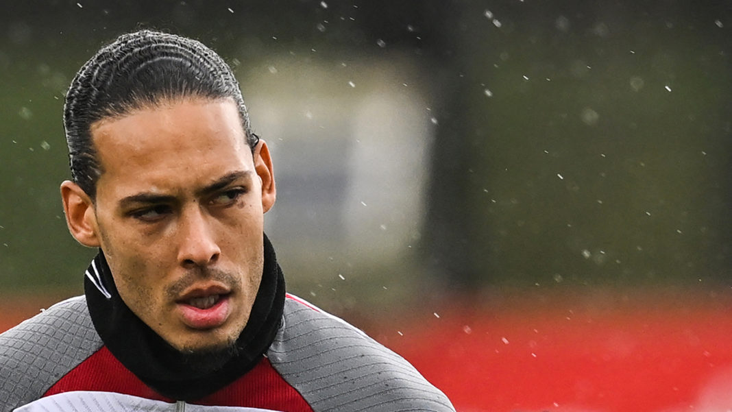 Liverpool's Dutch defender Virgil van Dijk takes part in a training session at Liverpool training ground in Liverpool, northwest England, on March 14, 2023, on the eve of their UEFA Champions League round of 16 last second-leg football match against Real Madrid. (Photo by PAUL ELLIS/AFP via Getty Images)