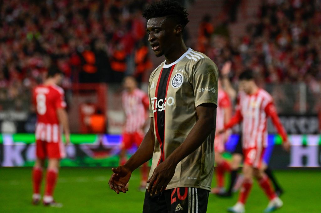 Ajax's Ghanaian midfielder Mohammed Kudus reacts after his goal was disallowed during the UEFA Europa League play-off 2nd-leg football match between FC Union Berlin and Ajax Amsterdam in Berlin, on February 23, 2023. (Photo by John MACDOUGALL / AFP) (Photo by JOHN MACDOUGALL/AFP via Getty Images)