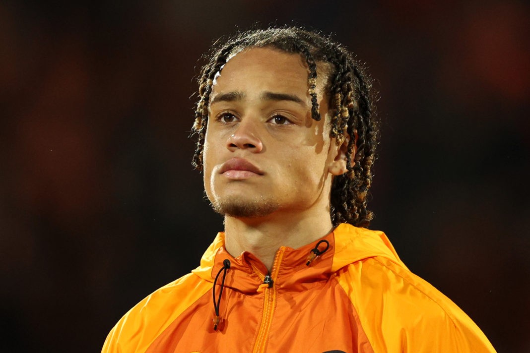 ROTTERDAM, NETHERLANDS - MARCH 27: Xavi Simons of Netherlands stands for the national anthem prior to the UEFA EURO 2024 qualifying round group B match between Netherlands and Gibraltar at De Kuip on March 27, 2023 in Rotterdam, Netherlands. (Photo by Dean Mouhtaropoulos/Getty Images)