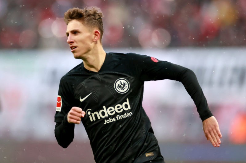 LEIPZIG, GERMANY - FEBRUARY 25: Jesper Lindstrom of Eintracht Frankfurt looks on during the Bundesliga match between RB Leipzig and Eintracht Frankfurt at Red Bull Arena on February 25, 2023 in Leipzig, Germany. (Photo by Martin Rose/Getty Images)