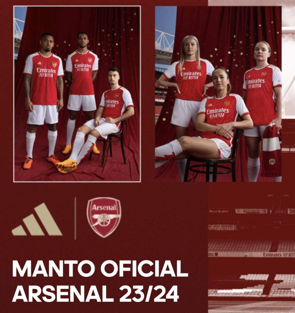 Promotional pictures of the new Arsenal 2023/24 home shirt (Photo via Adidas Brasil)