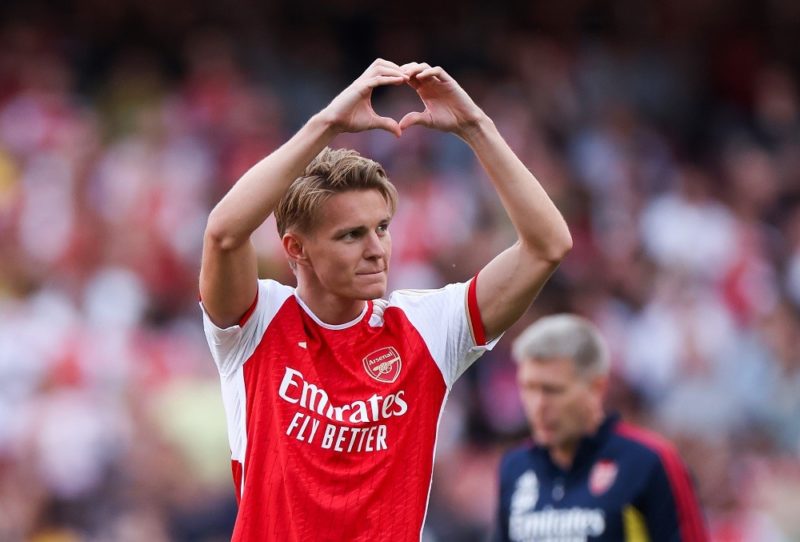 Arsenal news - LONDON, ENGLAND: Martin Odegaard of Arsenal acknowledges fans after the Premier League match between Arsenal FC and Wolverhampton Wanderers at Emirates Stadium on May 28, 2023. (Photo by Catherine Ivill/Getty Images)