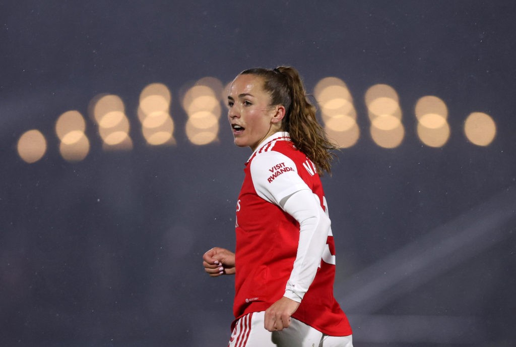 BOREHAMWOOD, ENGLAND - MARCH 08: Lia Walti of Arsenal during the FA Women's Super League match between Arsenal and Liverpool at Meadow Park on March 08, 2023 in Borehamwood, England. (Photo by Catherine Ivill/Getty Images)