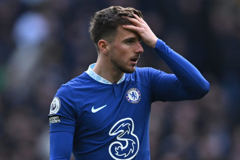 Arsenal transfers - Chelsea's English midfielder Mason Mount reacts during the English Premier League football match between Tottenham Hotspur and Chelsea at Tottenham Hotspur Stadium in London, on February 26, 2023. (Photo by JUSTIN TALLIS/AFP via Getty Images)
