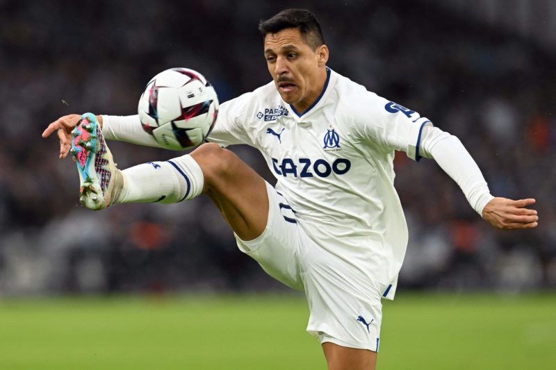 Marseille's Chilean forward Alexis Sanchez controls the ball during the French L1 football match between Marseille (OM) and Montpellier at the Velodrome stadium in Marseille, on March 31, 2023. (Photo by NICOLAS TUCAT / AFP) (Photo by NICOLAS TUCAT/AFP via Getty Images)