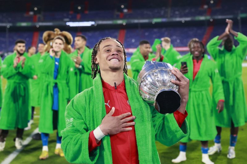 Arsenal transfer news - PSV's Dutch midfielder Xavi Simons of PSV Eindhoven celebrates after winning the KNVB Cup final between PSV Eindhoven and Ajax Amsterdam at the Stadium de Kuip in Rotterdam on April 30, 2023. (Photo by Robin van Lonkhuijsen / ANP / AFP) / Netherlands OUT (Photo by ROBIN VAN LONKHUIJSEN/ANP/AFP via Getty Images)