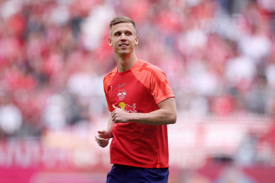 Arsenal transfers - MUNICH, GERMANY - MAY 20: Dani Olmo of RB Leipzig looks on during the warm up prior to the Bundesliga match between FC Bayern München and RB Leipzig at Allianz Arena on May 20, 2023 in Munich, Germany. (Photo by Alex Grimm/Getty Images)