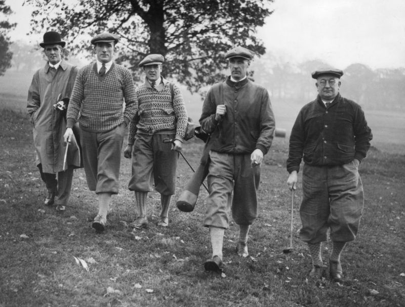14th November 1929: Arsenal FC soccer players and Manager Herbert Chapman (right), playing golf. Left to right Tom Parker, Alec James and David Jack. (Photo by Edward G. Malindine/Topical Press Agency/Getty Images)